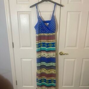 Blue and Green Patterned Maxi Dress